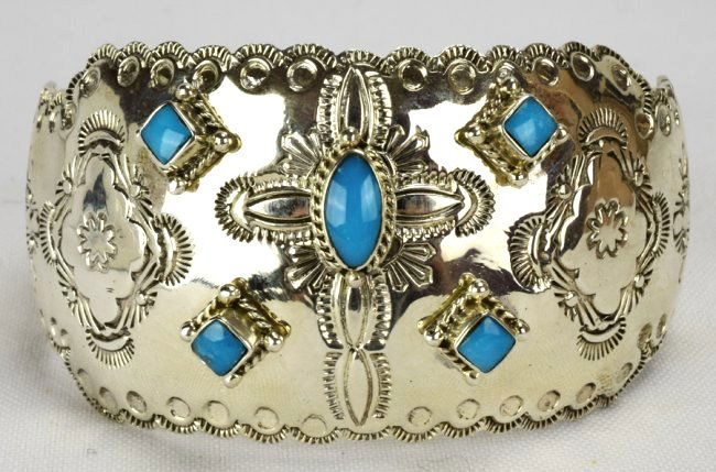 Wendall Jake Kingman Turquoise Wide Cuff Bracelet (1 of 4)
