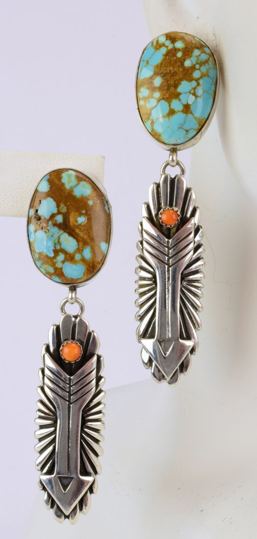 Navajo H. Tahe Sterling Turquoise & Arrow Earrings (1 of 4)