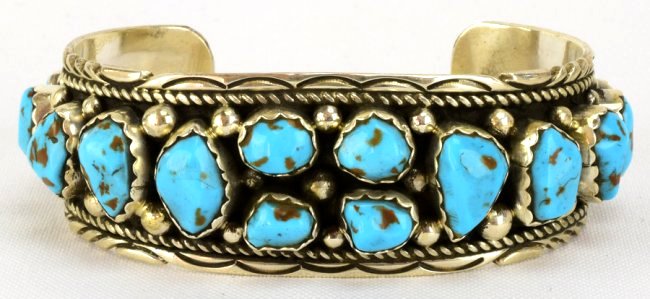 Navajo Sterling Sleeping Beauty Nugget Bracelet (1 of 4)