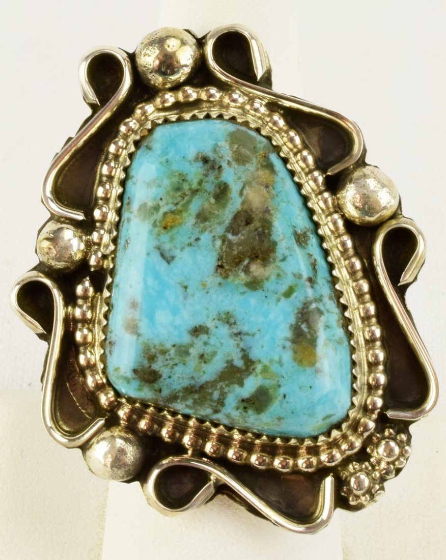 Navajo Sterling Silver Kingman Turquoise Ring (1 of 4)