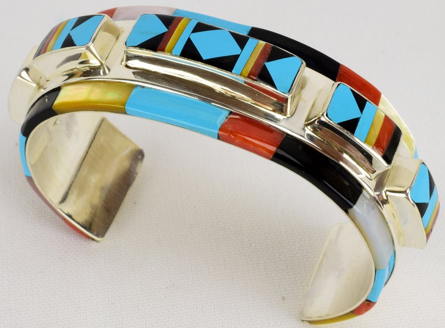 Zuni Sterling Multi-Stone Inlay Cuff Bracelet (1 of 5)