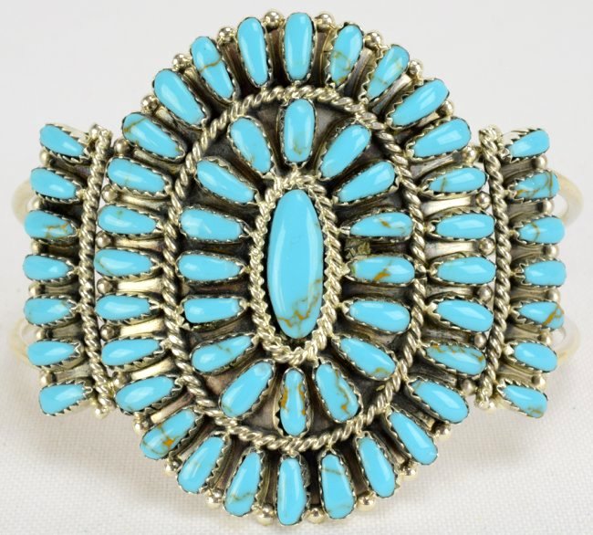 Navajo Sterling Turquoise Cluster Cuff Bracelet (1 of 5)