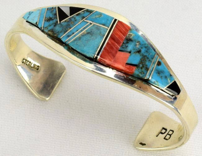 Navajo Sterling Silver Multi-Stone Inlay Cuff Bracelet (1 of 5)