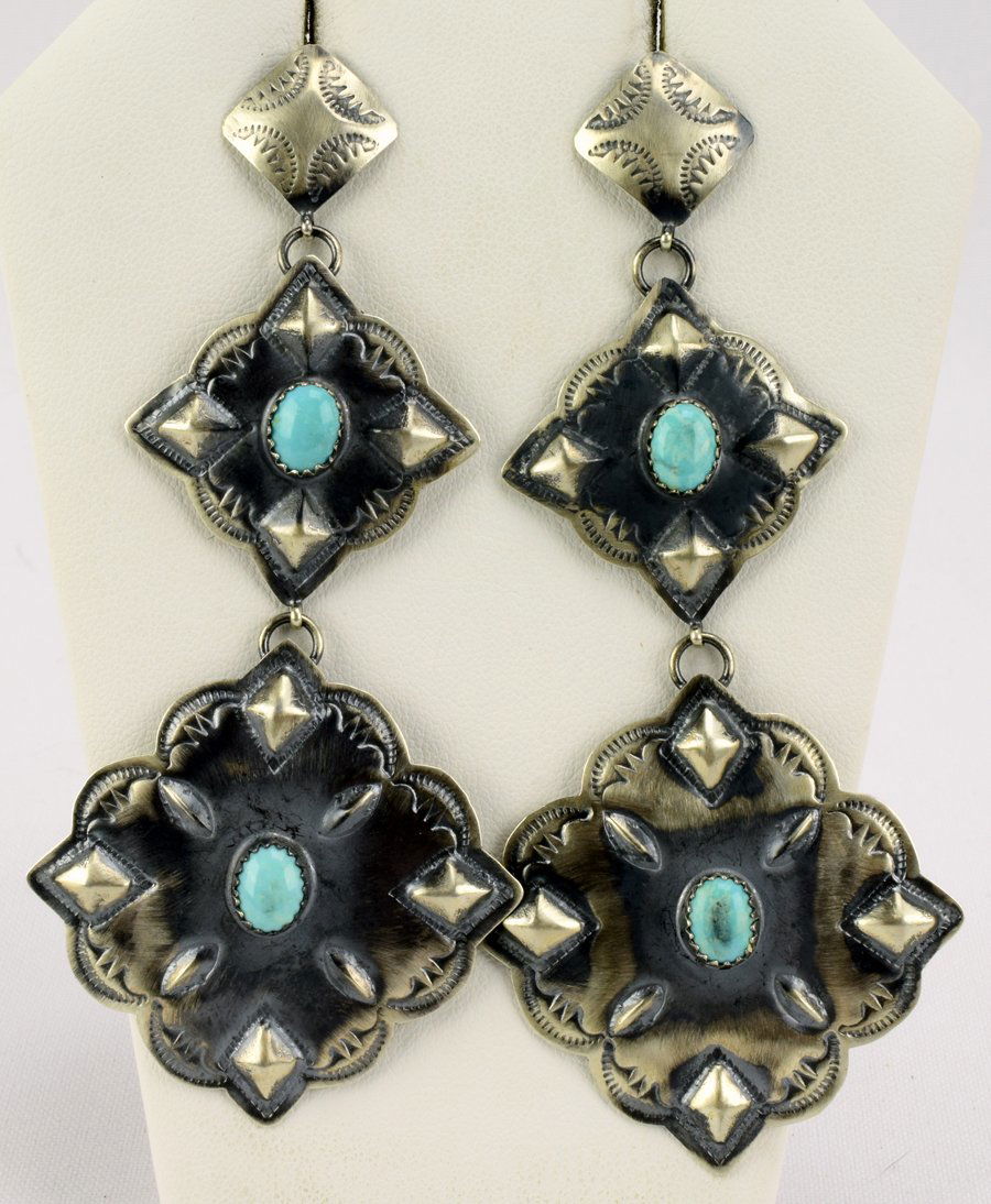 Albert J. Brown Repousse Earring w/Turquoise (1 of 5)