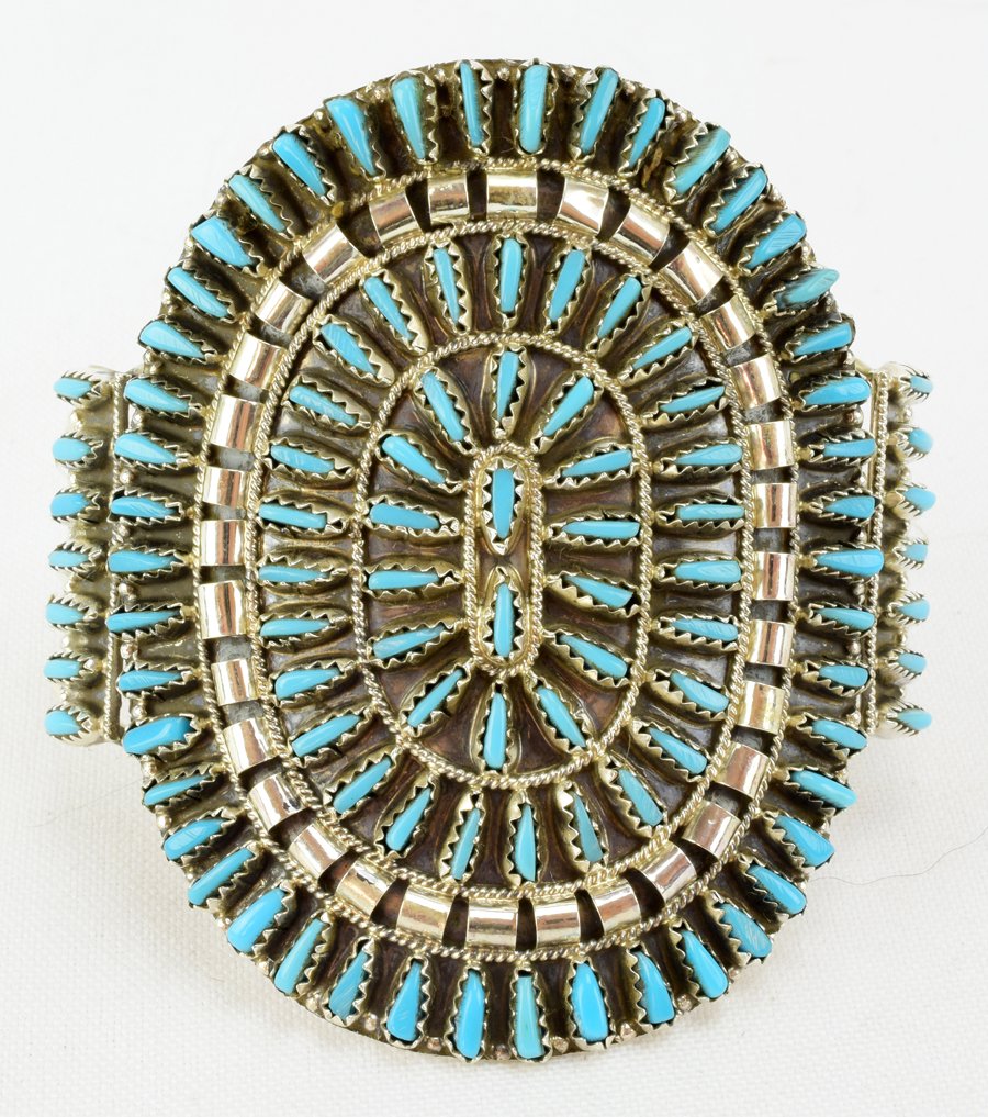 Navajo Lg. Cluster Needlepoint Sterling Turquoise Cuff (1 of 4)