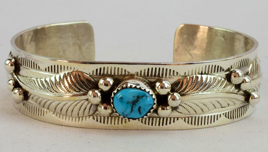 Navajo Turquoise & Feather Bracelet - Wilbur Musket (1 of 4)