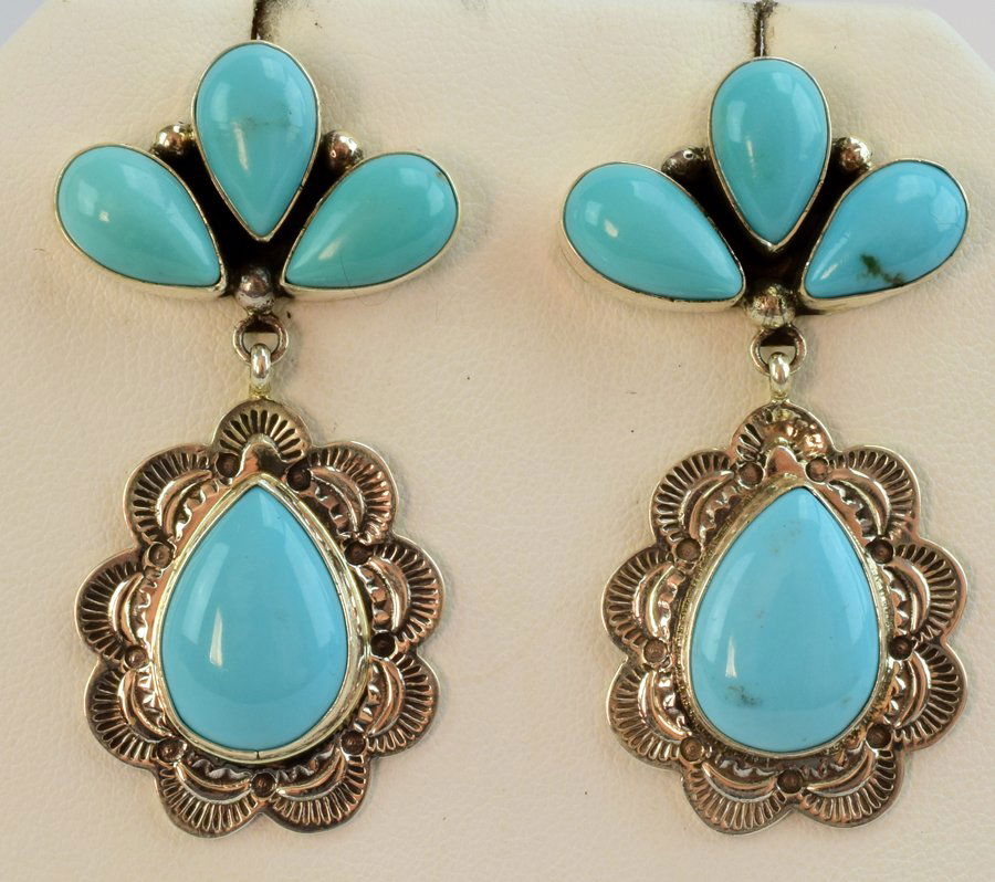 Navajo Natural Turquoise Sterling Earrings (1 of 4)