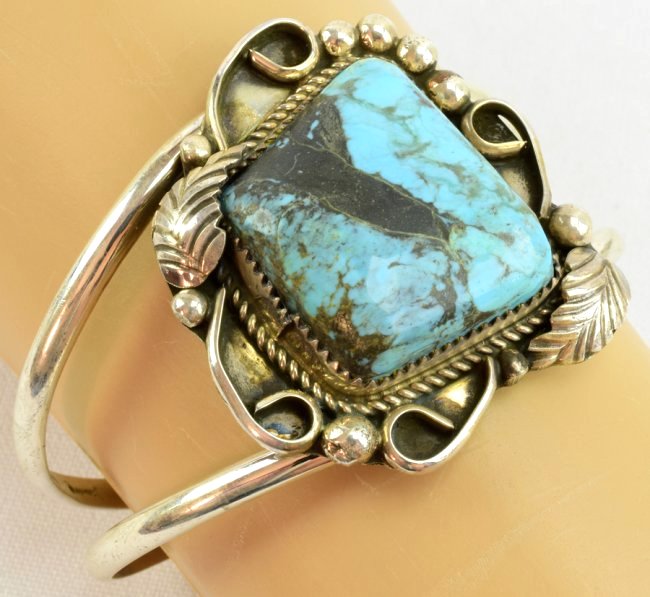 Navajo Sterling Chunky Turquoise Bracelet (1 of 4)