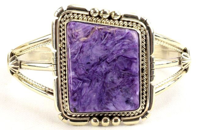 Navajo Sterling Silver Charoite Cuff Bracelet (1 of 5)