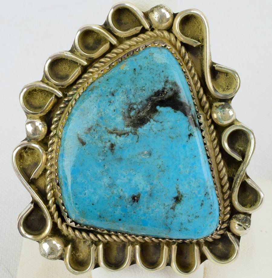Navajo Sterling Silver Large Turquoise Ring (1 of 5)