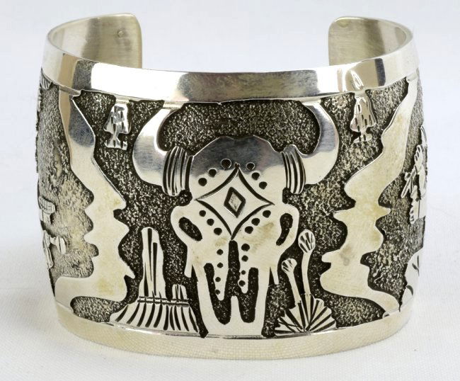 Elaine Becenti Sterling Buffalo Skull Story Teller Cuff (1 of 4)