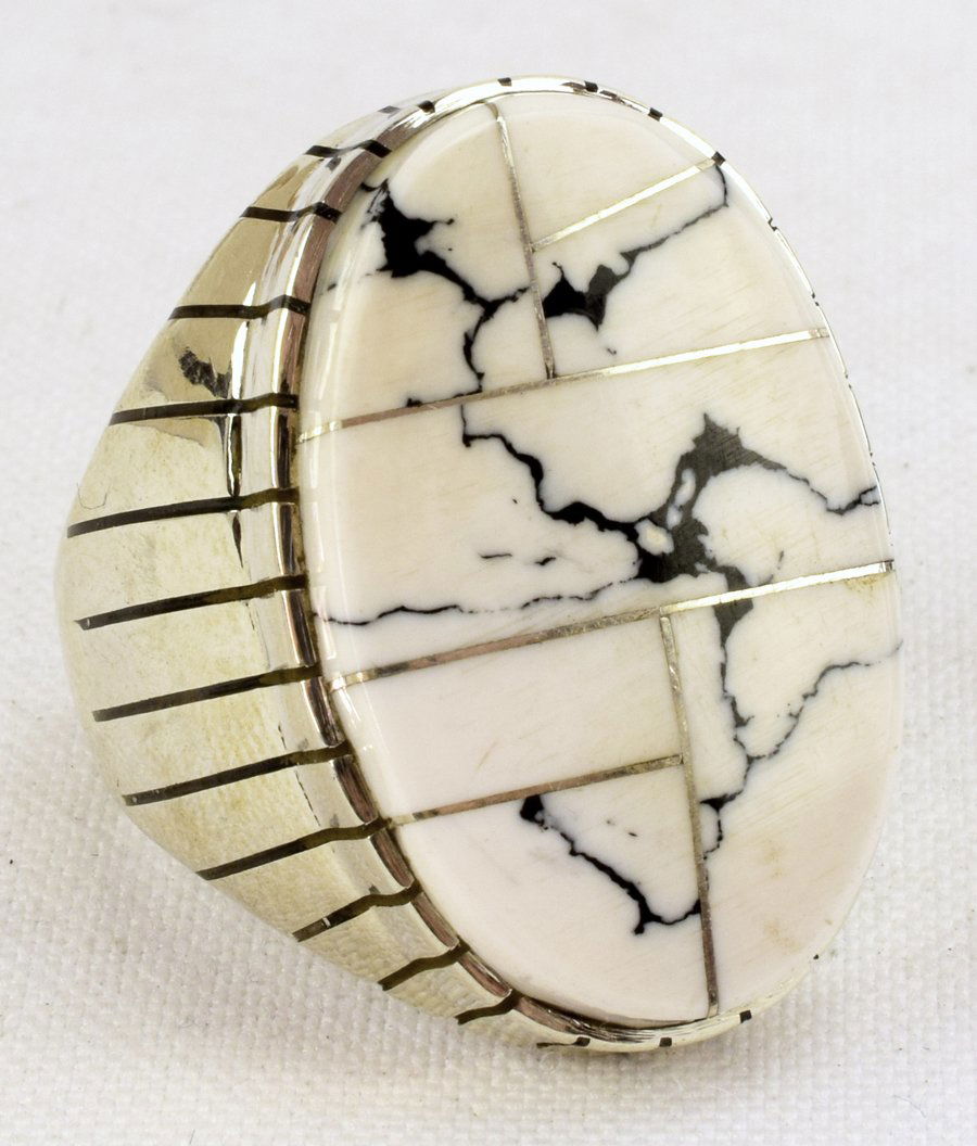 Ray Jack White Buffalo Turquoise Inlay Men's Ring (1 of 4)