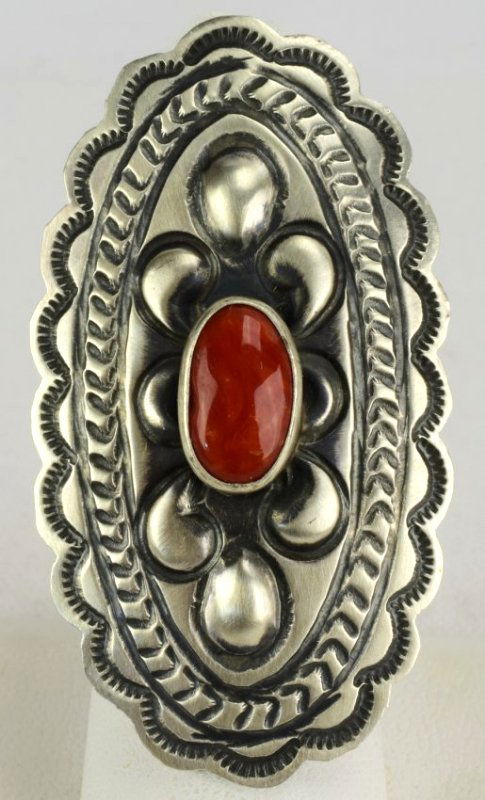 Geraldine James Sterling Silver Concho Ring w/Coral (1 of 5)