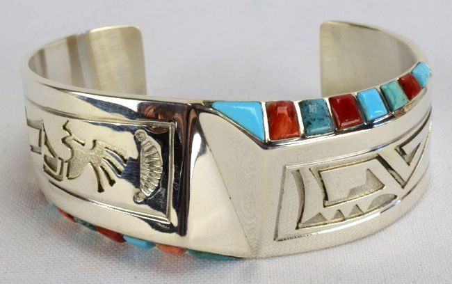 Leonard Jim Sterling Wide Multi-Stone Inlay Bracelet (1 of 5)