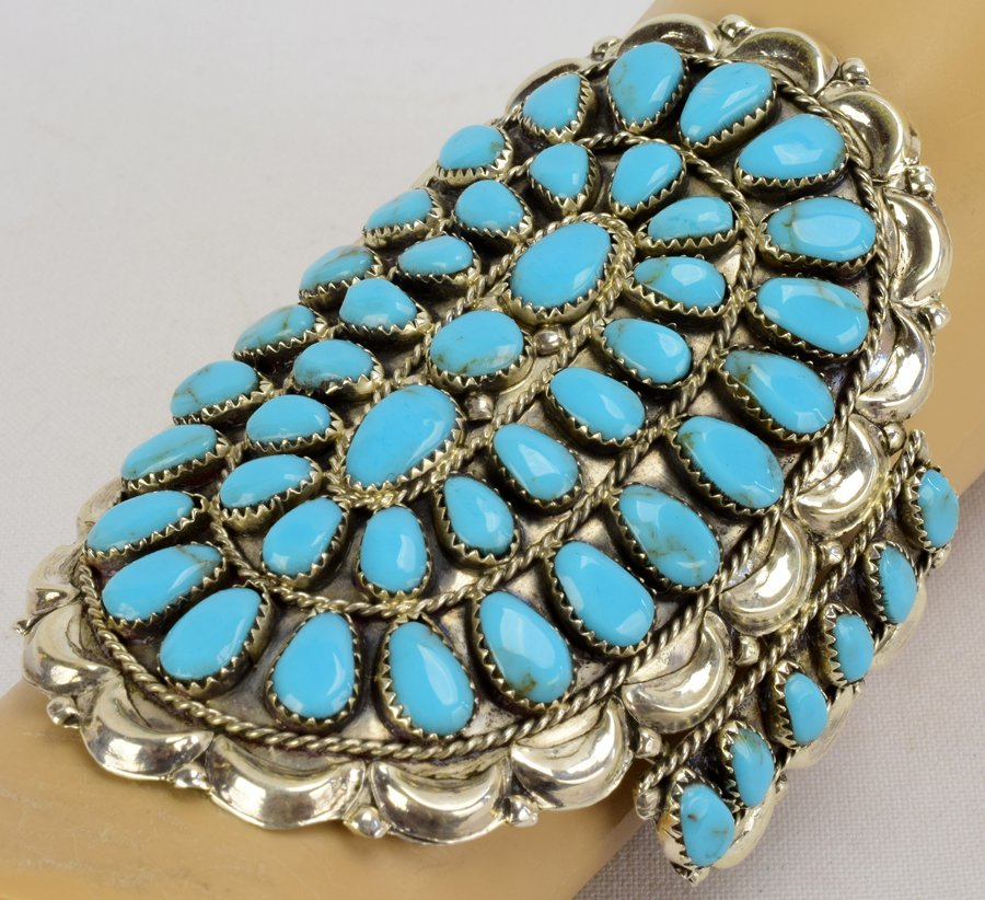 Navajo Sterling Silver Tuquoise Cluster Bracelet (1 of 5)