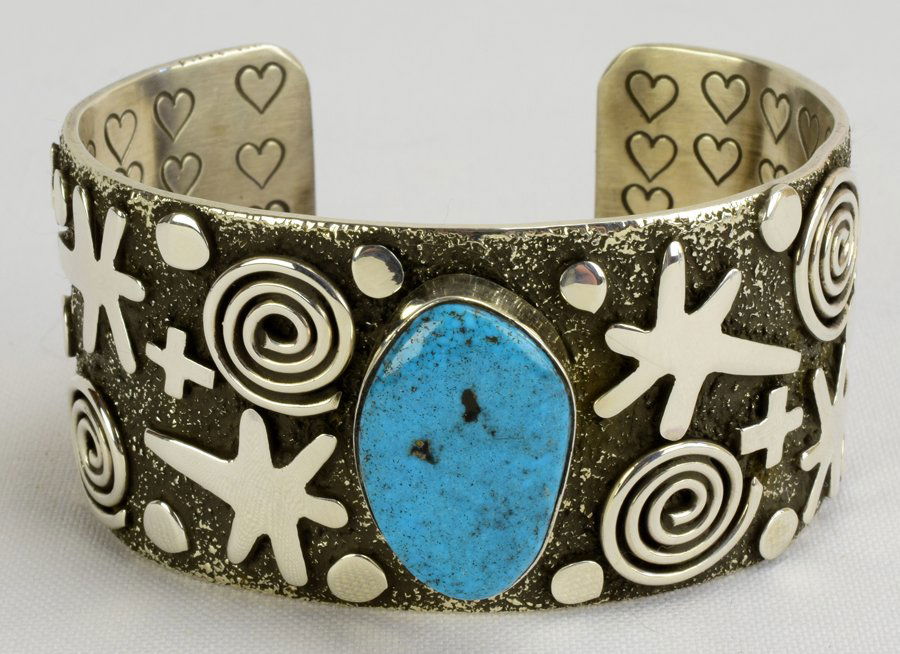 Alex Sanchez Navajo Sterling Silver Petroglyph Bracelet (1 of 6)