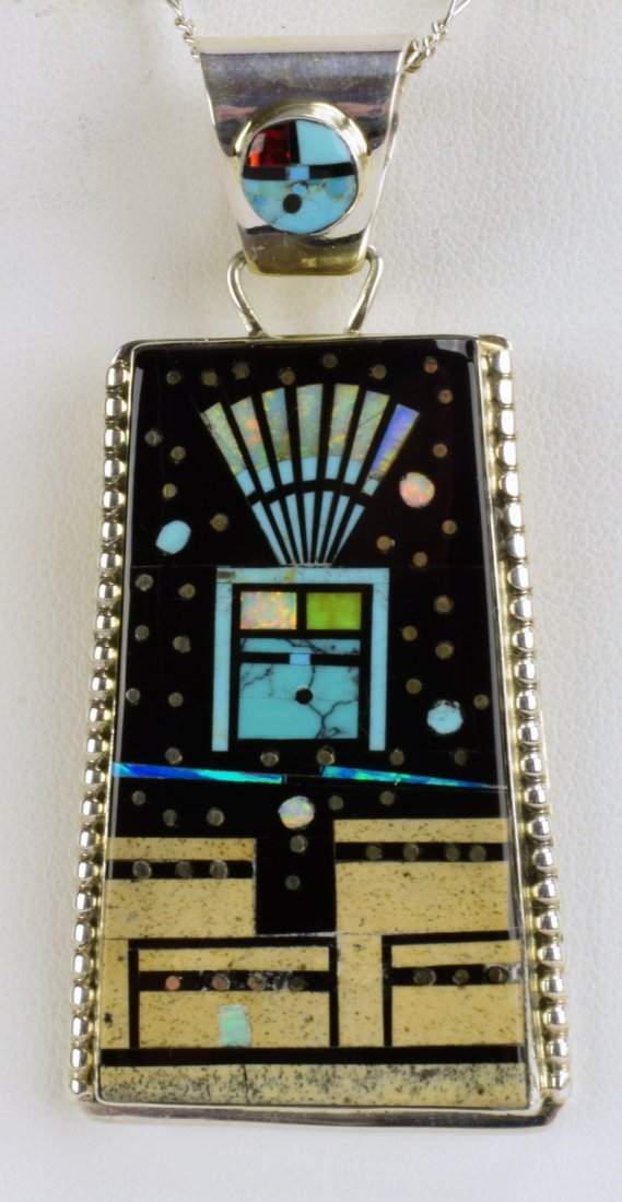 Navajo Sterling Multi-Stone Micro Inlay Pendant (1 of 4)