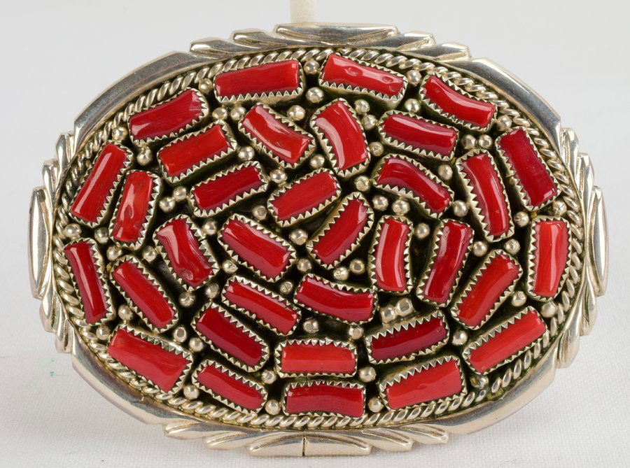 Anita Whitegoat Sterling Silver Coral Belt Buckle (1 of 4)