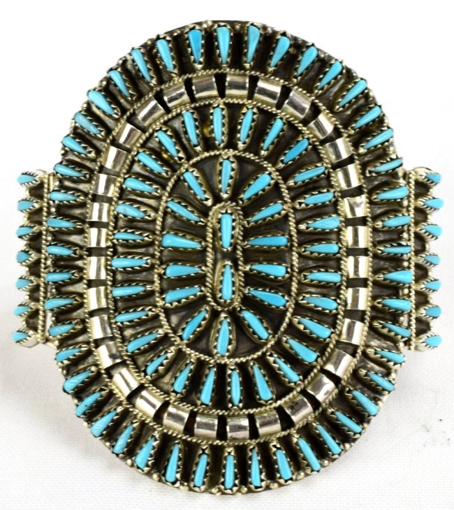 Navajo Sterling Silver Coral Needlepoint Cuff Bracelet (1 of 4)