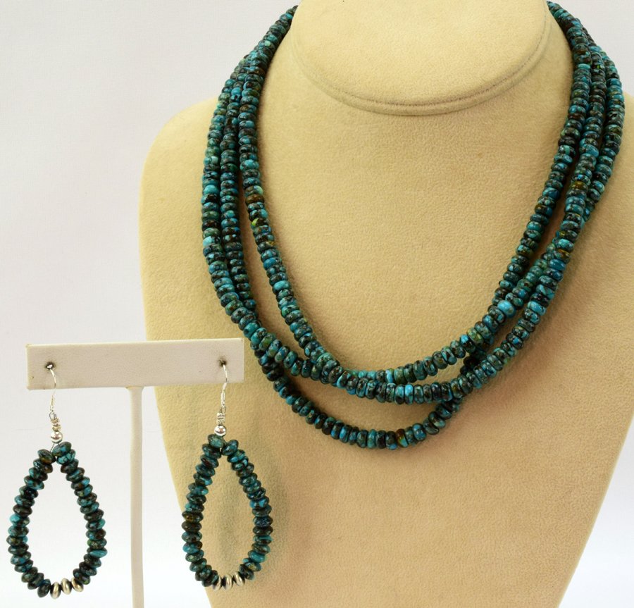 Navajo 3 Strand Natural Turquoise Bead Necklace Set (1 of 3)