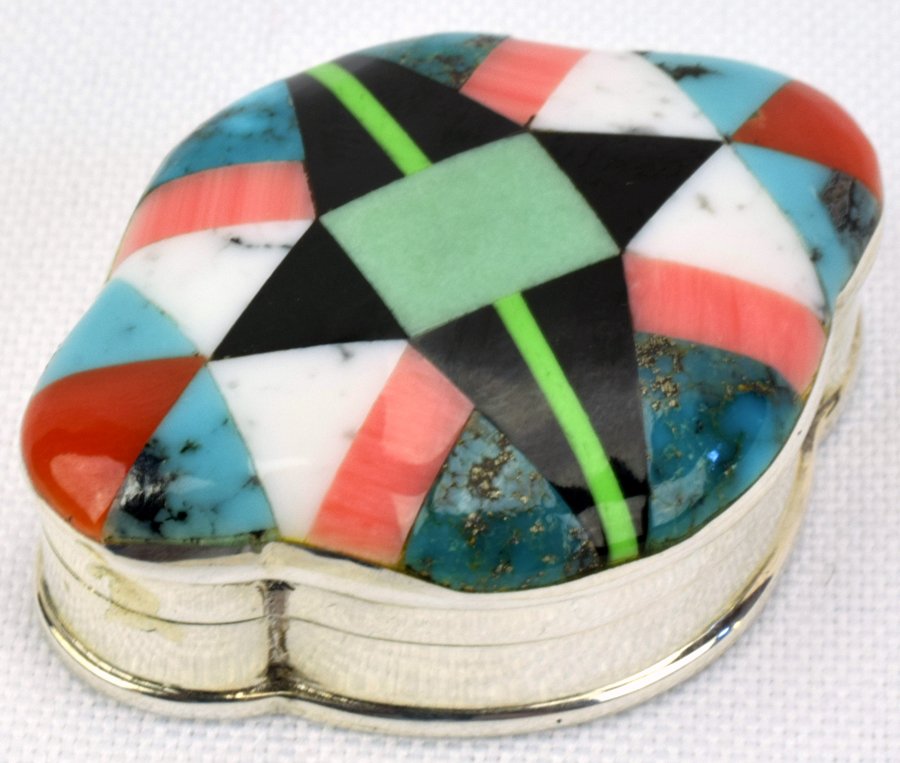 Navajo Sterling Inlay Multi Stone Pill Box (1 of 5)
