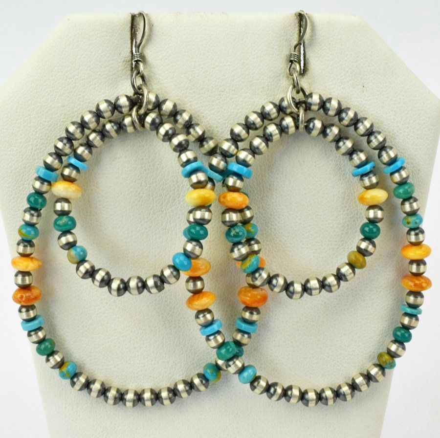 Navajo Sterling Bench Bead Multi-Stone Earrings (1 of 3)