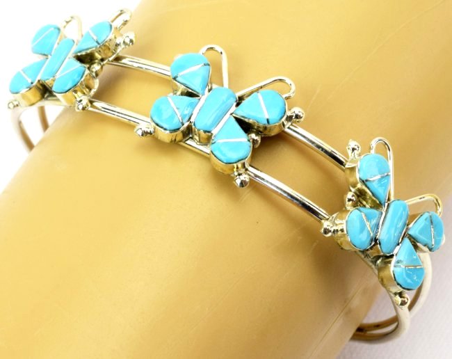 Sylvin Noche, Zuni Sterling Inlay Butterfly Bracelet (1 of 5)