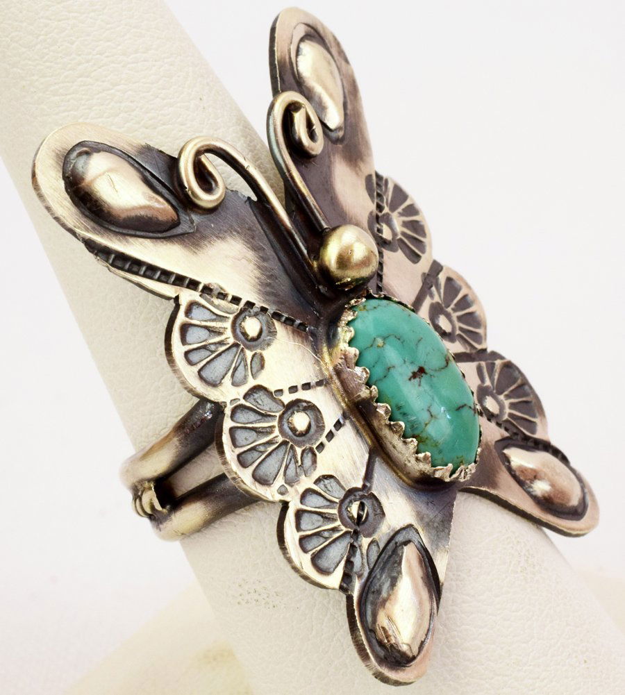 Tim Yazzie Sterling Butterfly Ring w/Turquoise (1 of 4)