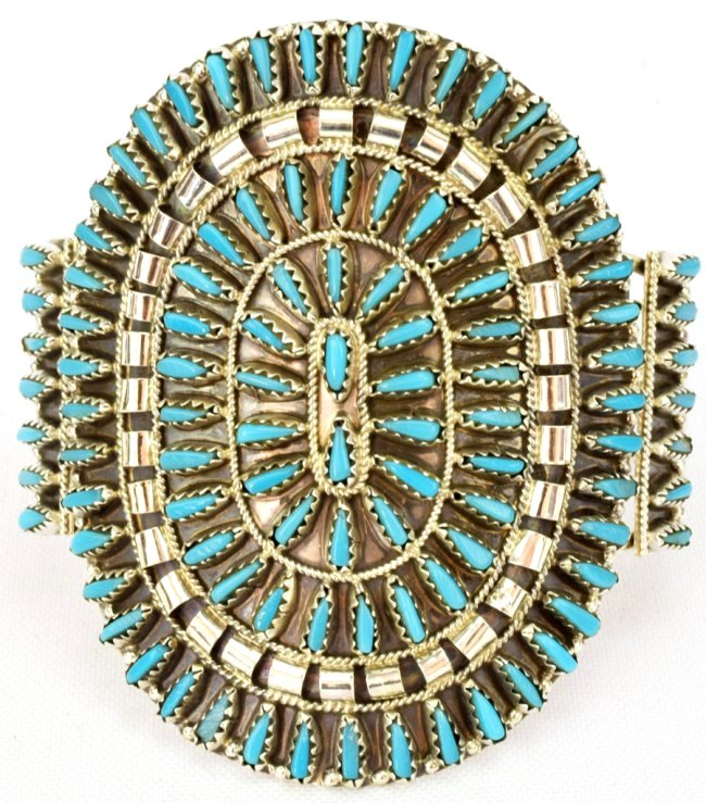 Navajo Sterling Needlepoint Turquoise Cuff Bracelet (1 of 5)