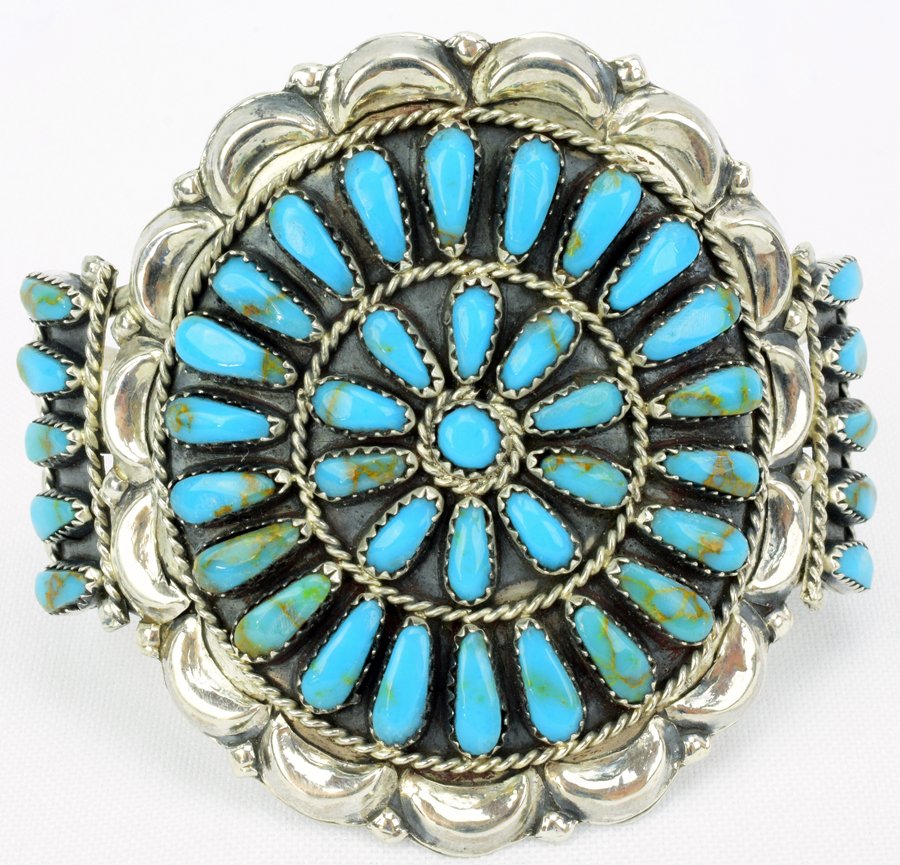 Navajo Sterling Turquoise Cluster Cuff Bracelet (1 of 5)