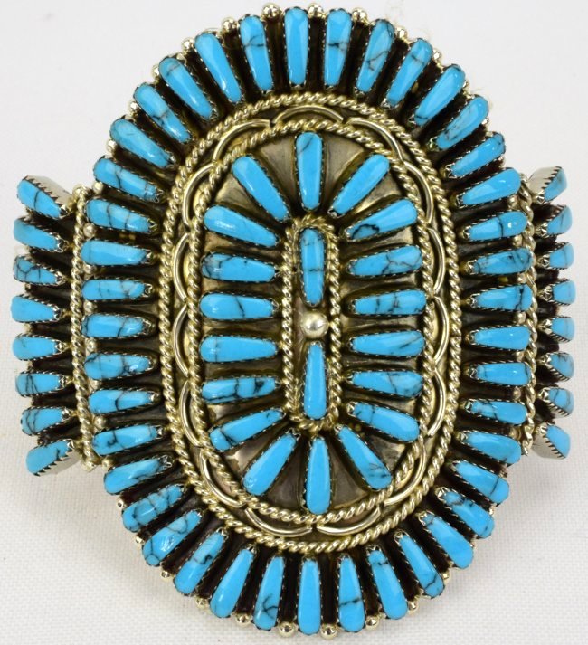 Navajo Sterling Needlepoint Turquoise Cuff Bracelet (1 of 6)