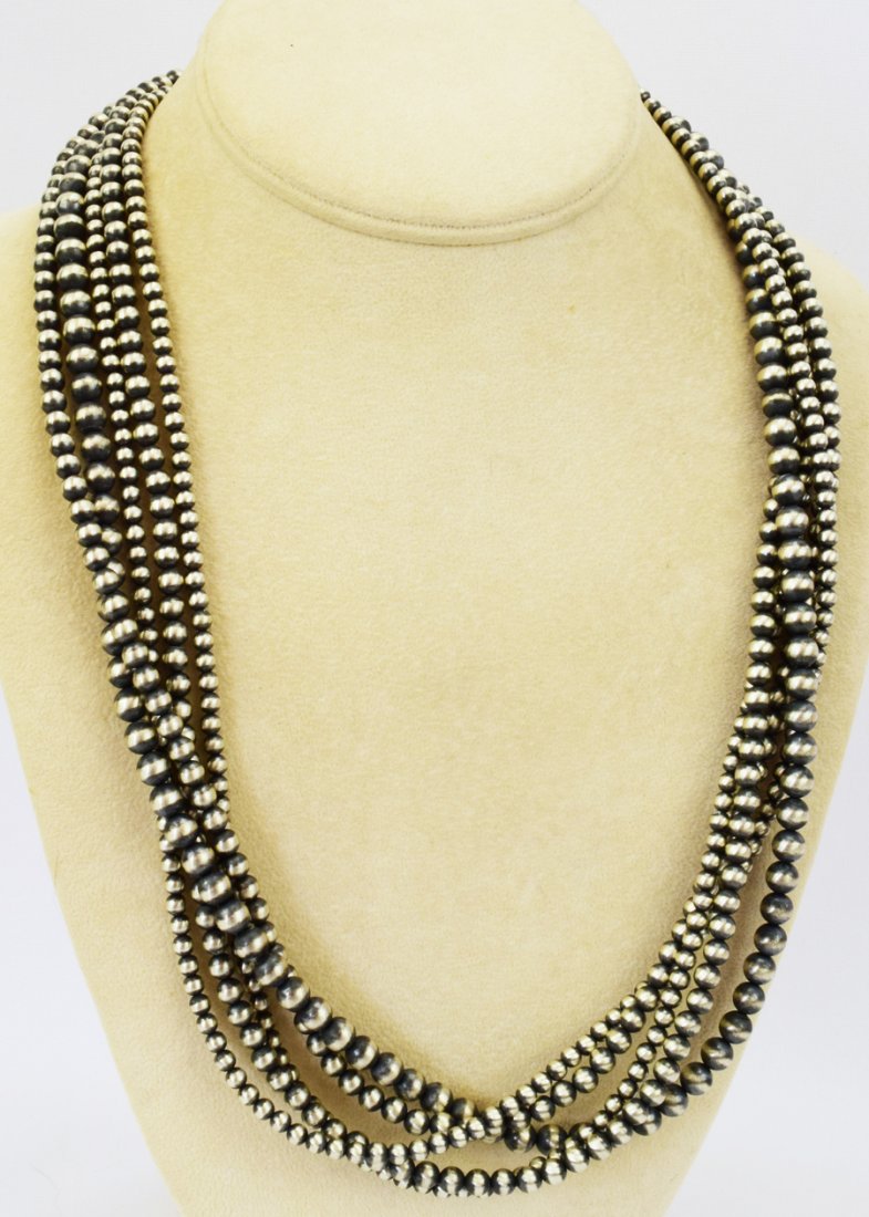 Navajo Sterling 5 Strand Bench Bead Necklace-24 in. (1 of 4)