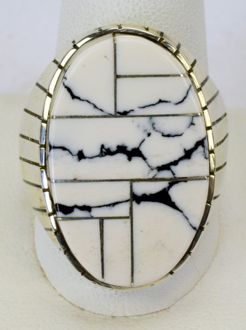 Ray Jack White Buffalo Turquoise Inlay Men's Ring (1 of 5)