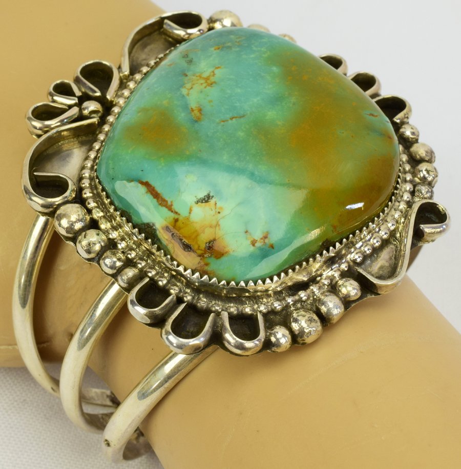 Navajo Sterling Royston Turquoise Large Stone Cuff (1 of 5)