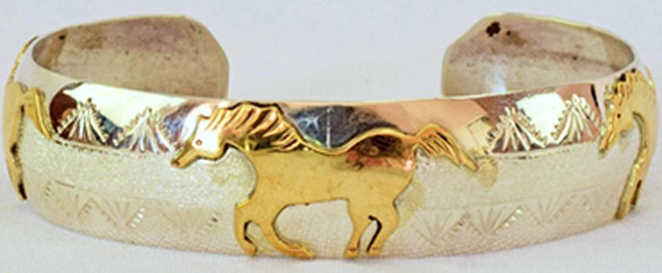 Navajo Sterling Horse Cuff w/12kt GF Overlay (1 of 4)