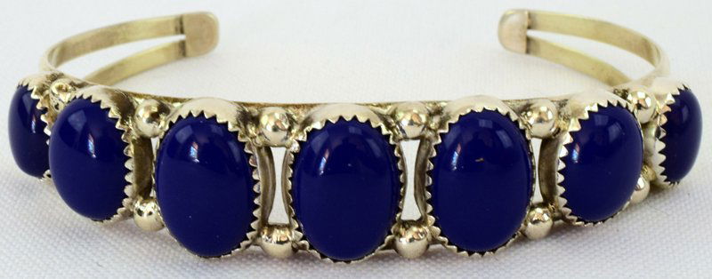 Navajo Sterling Silver 7 Stone Lapis Cuff Bracelet (1 of 4)