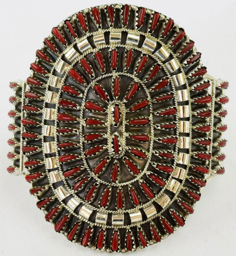 Native American Sterling Needlepoint Coral Bracelet (1 of 5)