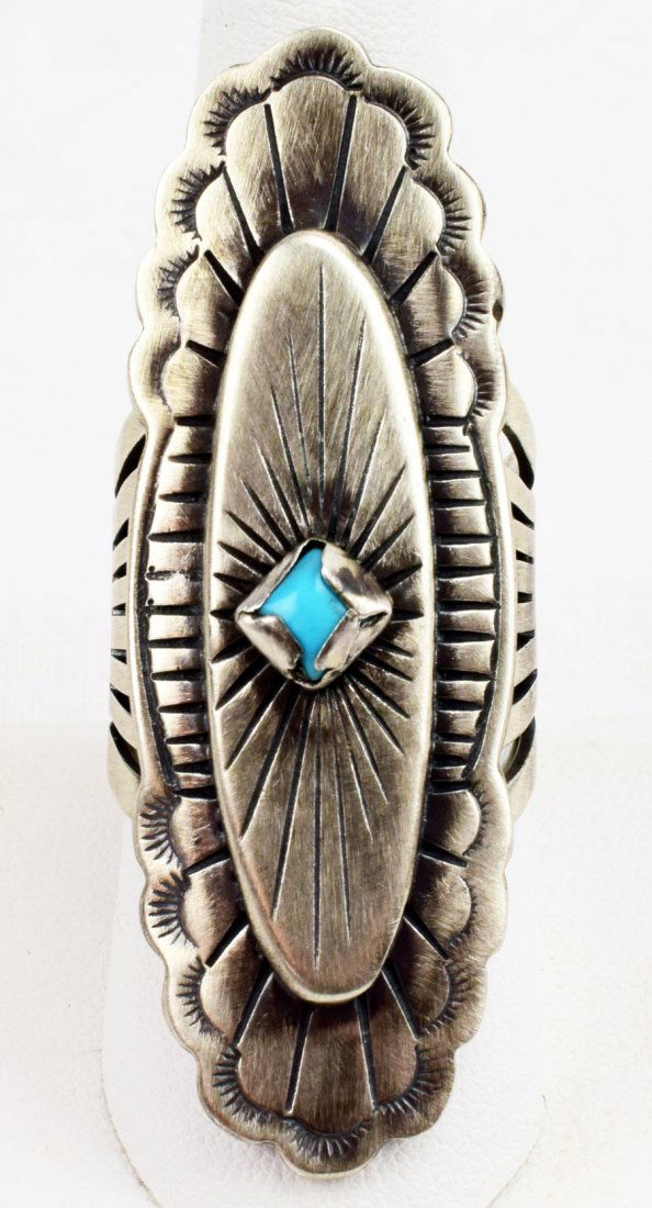 Navajo, Mike Smith Sterling Stamped Ring w/Turquoise (1 of 6)