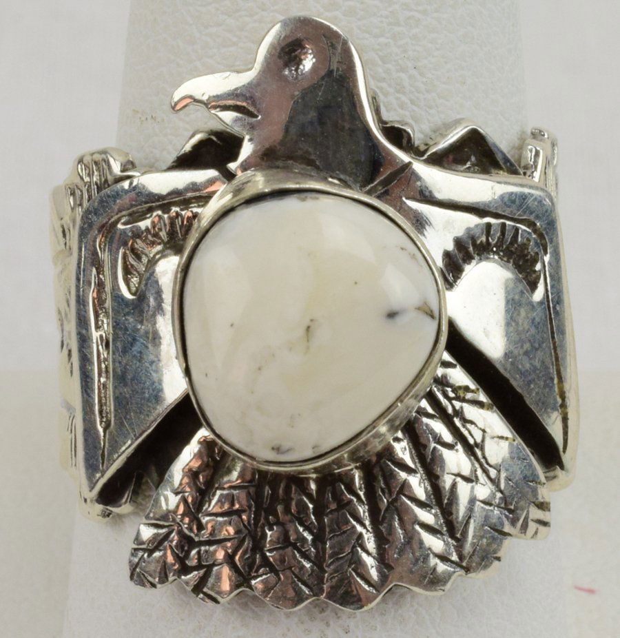 Robert Shakey White Buffalo Turquoise Thunderbird Ring (1 of 5)