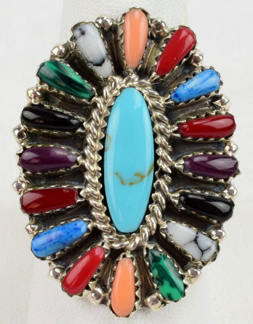 Navajo Sterling  Multi-Stone and Turquoise Cluster Ring (1 of 4)