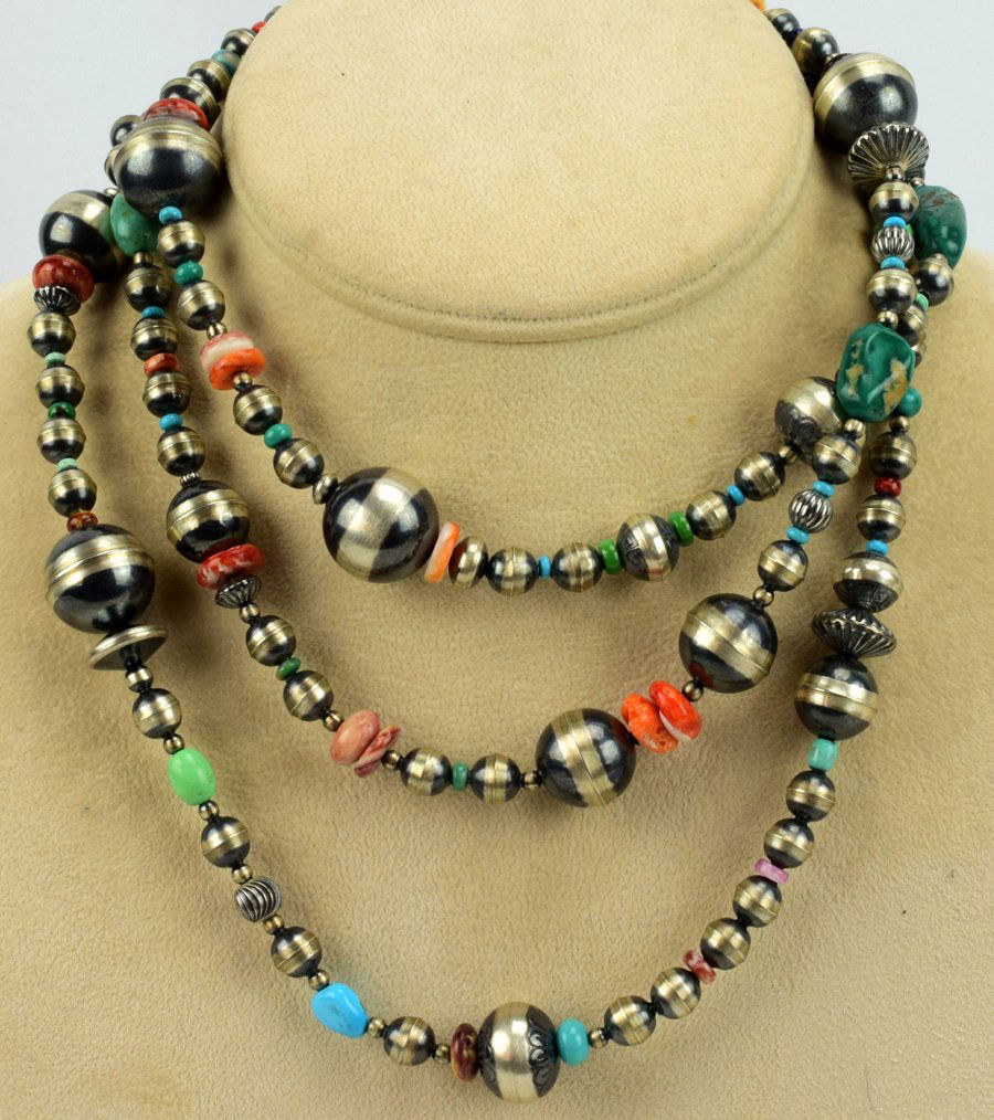 Navajo Bench Bead and Multi Stone Necklace 48 in. (1 of 4)