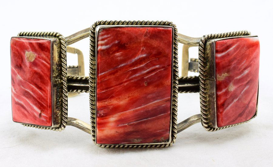 Vintage Sterling Silver Spiny Oyster 3 Stone Bracelet (1 of 5)