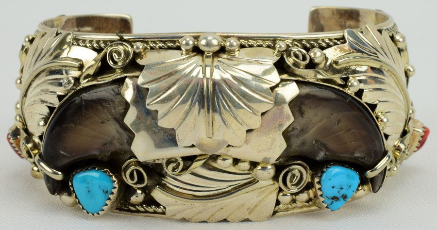 Navajo Sterling Double Bear Claw Cuff by George Etsitty (1 of 5)