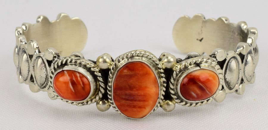Native American 3 Stone Spiny Oyster Bracelet (1 of 4)