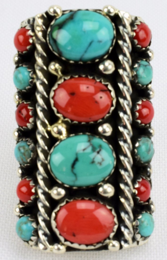 Navajo Sterling Spiny Oyster & Turquoise Ring (1 of 4)