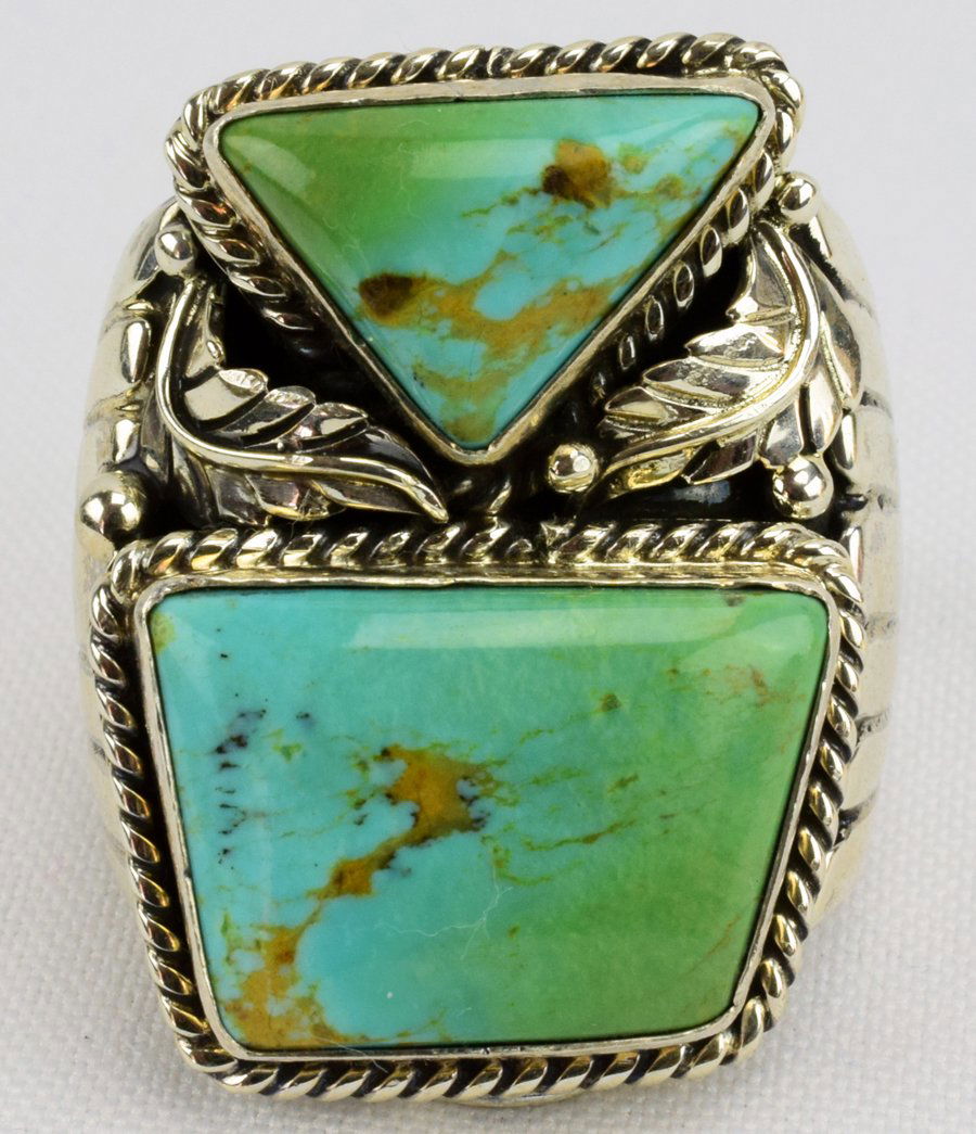 Navajo Russel Sam Heavy Turquoise Sterling Men's Ring (1 of 6)