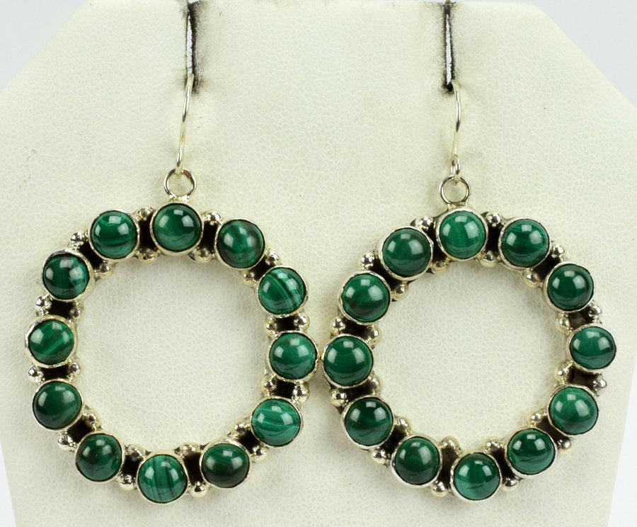 Navajo Sterling Silver Malachite Hoop Earrings (1 of 4)