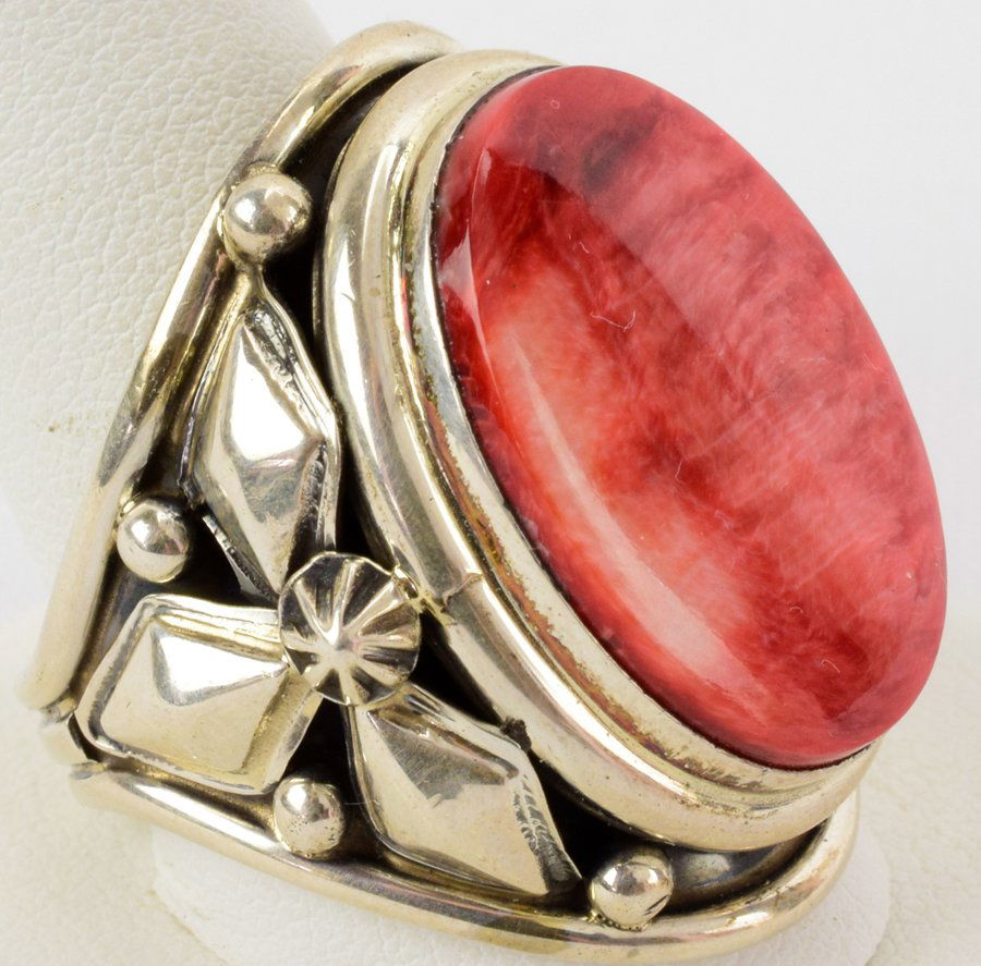 Navajo Sterling Spiny Oyster large Men's Ring-Gabby (1 of 5)