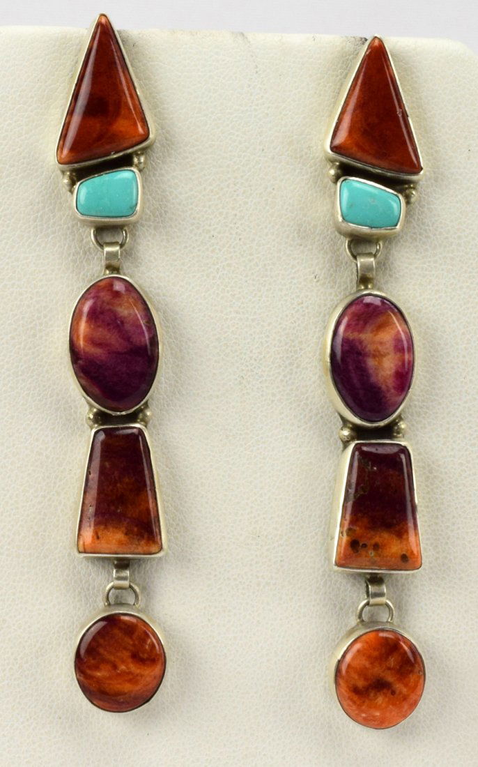Navajo Sterling  Spiny Oyster and Turquoise Earrings (1 of 4)