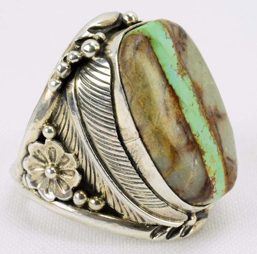 Navajo Sterling Large and Turquoise Men's Ring (1 of 6)